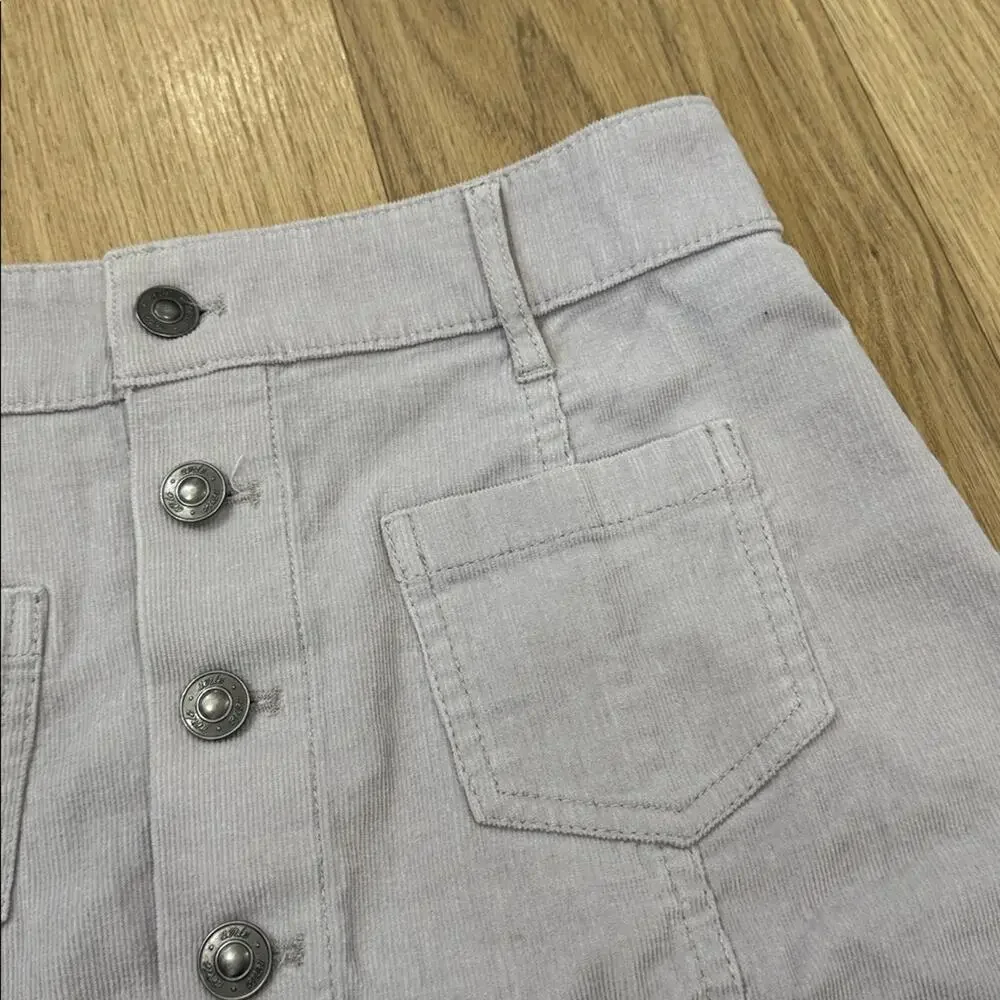Aerie Light Gray Button-Down Corduroy Mini Skirt Size XS